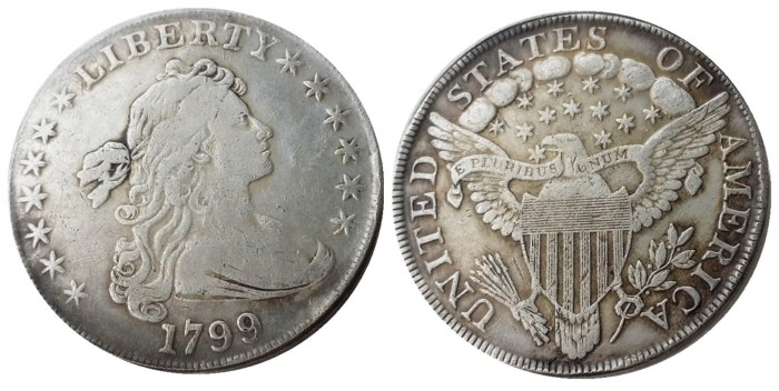 US 1799 Draped Bust Dollar Heraldic Eagle Silver Plated Copy Coins