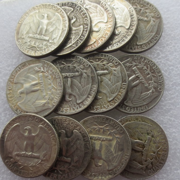 US Coins A Set Of(1932-1964)PSD 14PCS Washington Quarter Dollar Silver Plated Copy Coin
