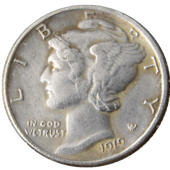 US 1919 P/S/D Mercury Dime Silver Plated Copy Coin