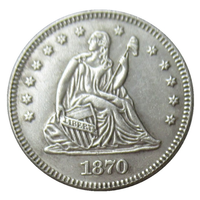 US 1870 P/CC SEATED LIBERTY QUARTER DOLLARS With Motto Silver Plated Coins COPY