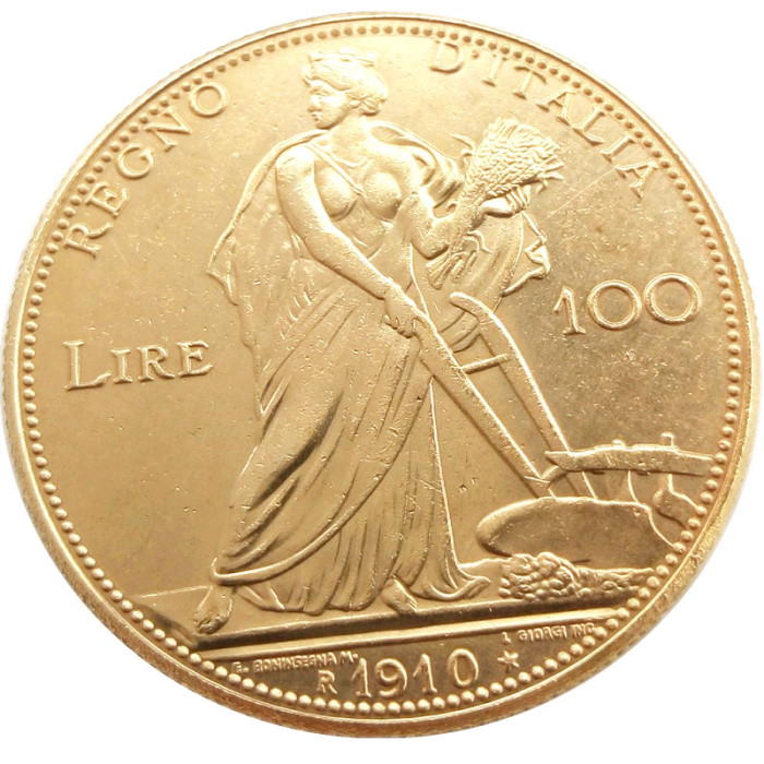 1910 Italy 100 Lire Gold Plated Copy Decorate Coin