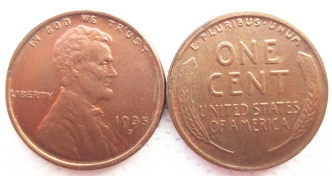 US 1935-P-S-D Lincoln Penny Cent 100% Copper Copy Coin