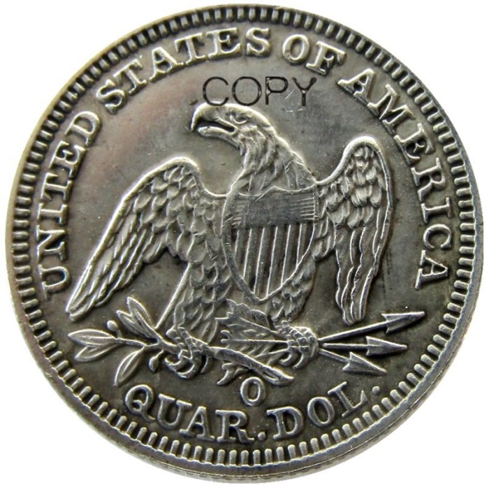 US 1857 P/O/S SEATED LIBERTY QUARTER DOLLARS Silver Plated Coins COPY
