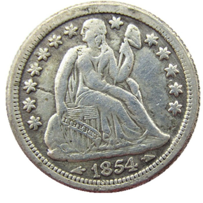 US 1854 P/S Liberty Seated Dime Silver Plated Copy Coin