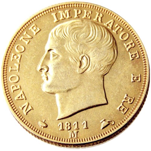 ITALIAN STATES, KINGDOM OF NAPOLEON, Napoleon I, 40 Lire, 1811M Gold Plated Copy Coin
