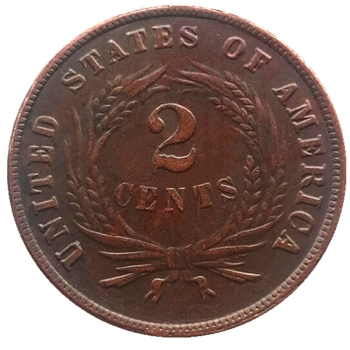 US 1871 Two Cents 100% Copper Copy Coin