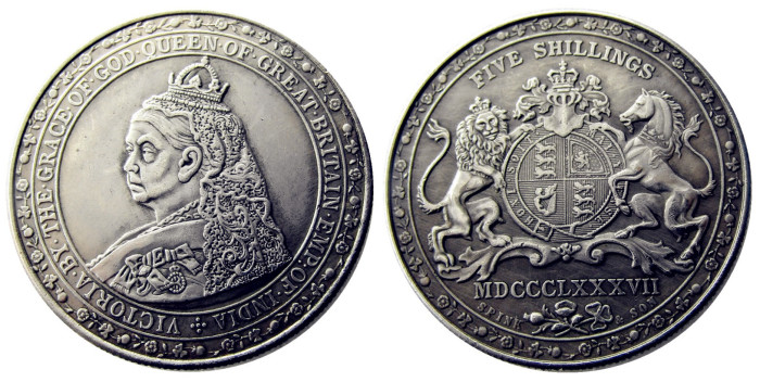 UF(10) United Kingdom 1887 One Crown Victoria Pattern Silver Plated Copy Coin