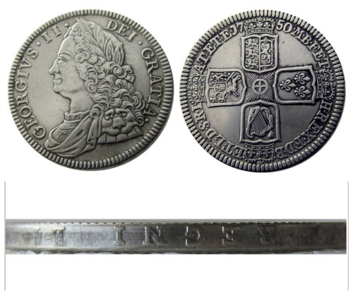 UK(16) UK GT BRIT. George II 1750 AR Crown Silver Plated Copy Coin