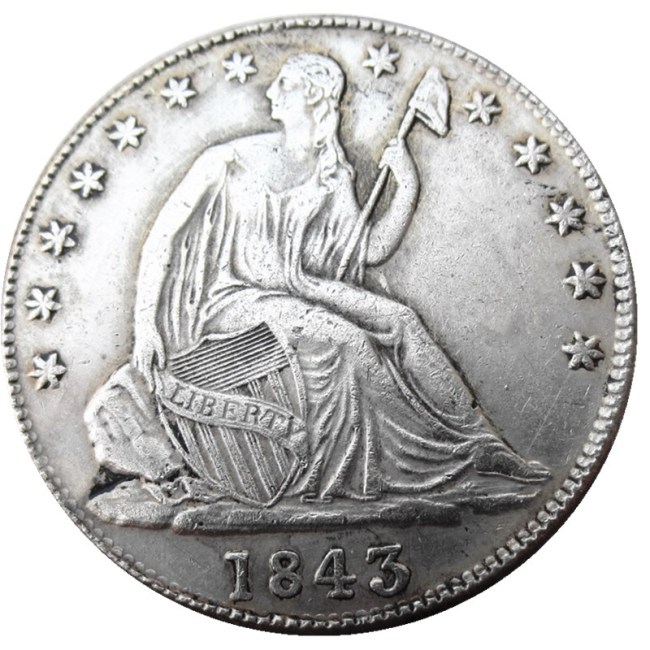 US 1843P/O Liberty Seated Half Dollar Silver Plated Copy Coins