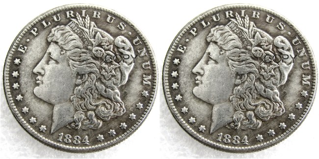 US 1884/1884 Morgan Dollar Two Faces Silver Plated Copy Coin
