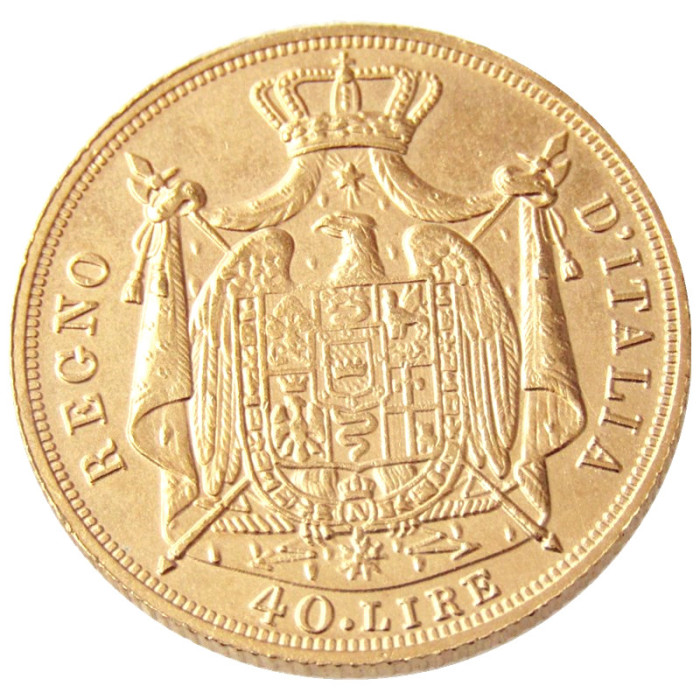 ITALIAN STATES, KINGDOM OF NAPOLEON, Napoleon I, 40 Lire, 1810M Gold Plated Copy Coin