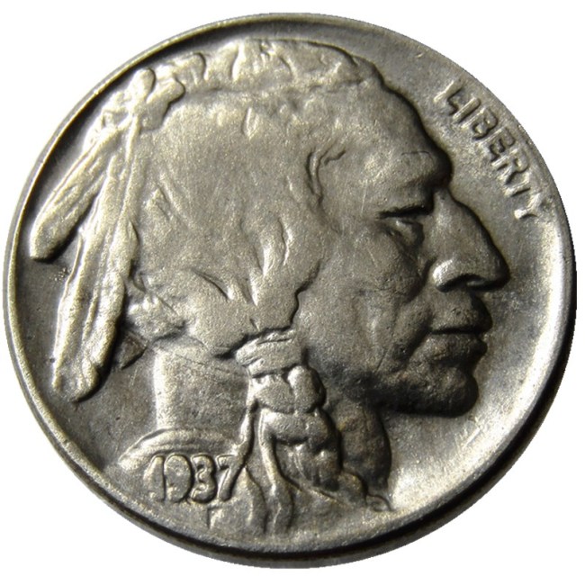 US 1937-D 5C 3-1/2 Legs (Regular Strike) Buffalo Nickel Five Cents Copy Coin