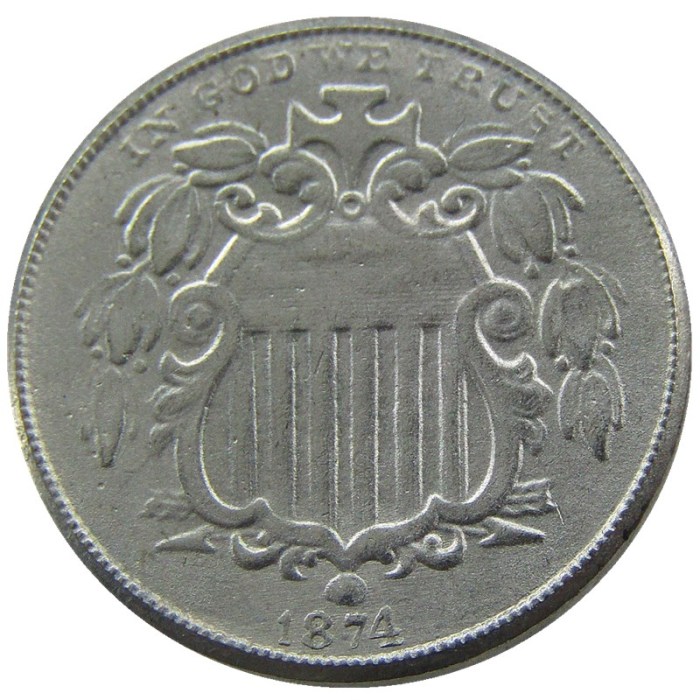 US 1874 Shield Nickel Five Cents Copy Coin