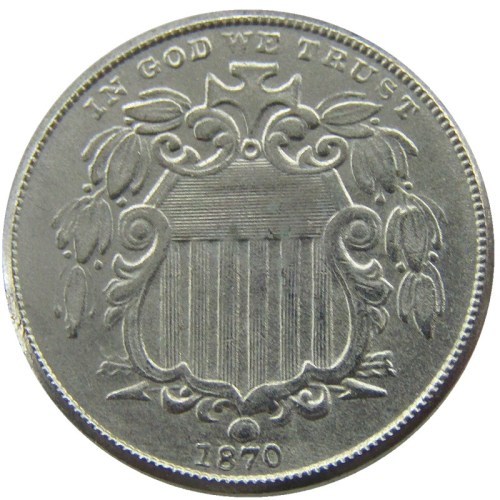 US 1870 Shield Nickel Five Cents Copy Coin