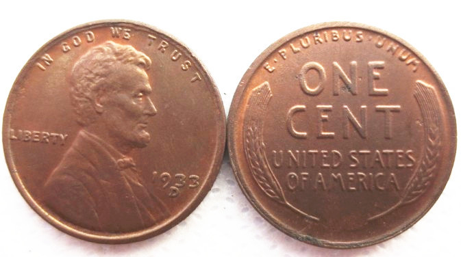 US 1933-P-S-D Lincoln Penny Cent 100% Copper Copy Coin