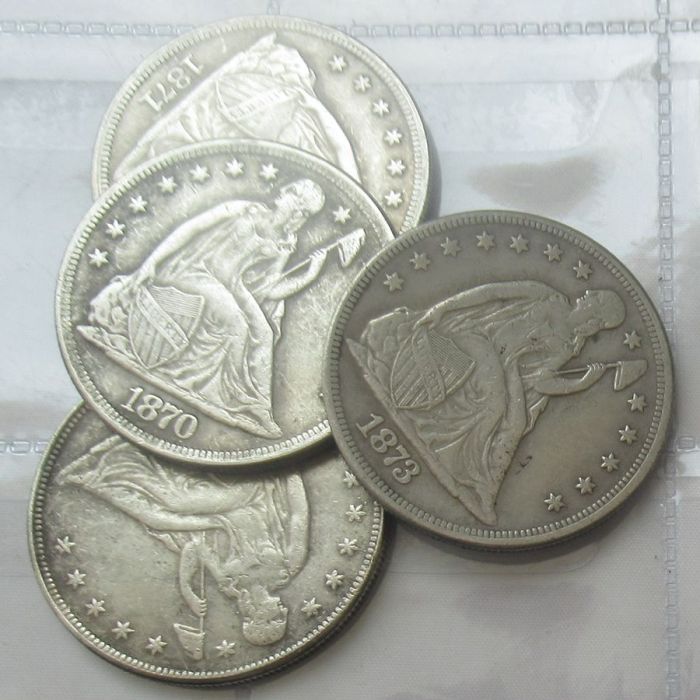 Copy US 1870-1873 CC 4pcs/lot Seated Liberty Dollar Silver Plated Copy Coin