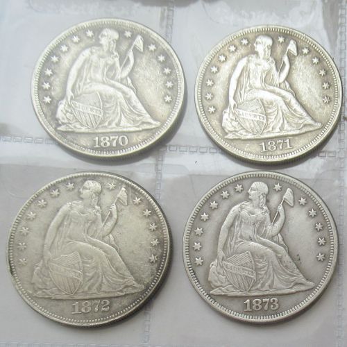 Copy US 1870-1873 CC 4pcs/lot Seated Liberty Dollar Silver Plated Copy Coin