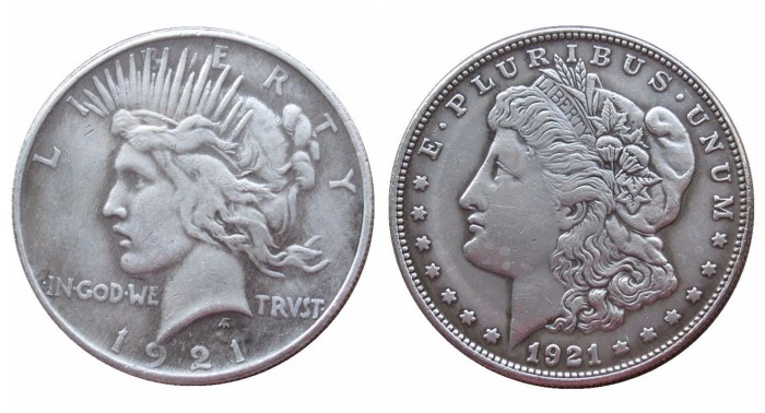 Copy Us Morgan 1921 / 1921 Peace Two Faces Silver Plated Copy Coin