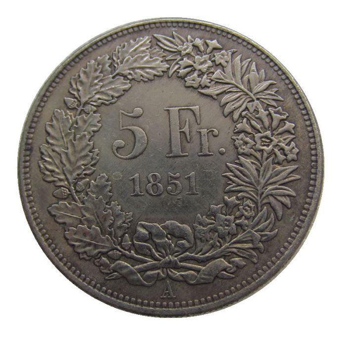 1851 Switzerland 5 Francs Silver Plated Copy Coin(37mm)