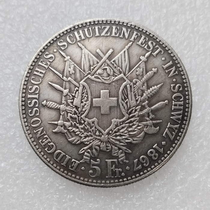 1867 Leather Switzerland 5 Francs Silver Plated Copy Coin(40mm)