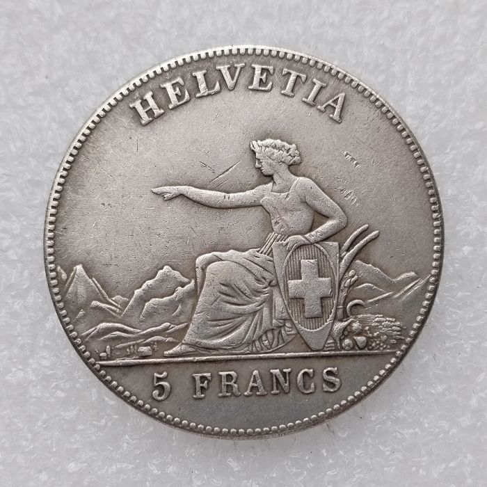 1863 Switzerland 5 Francs Silver Plated Copy Coin(37.5mm)