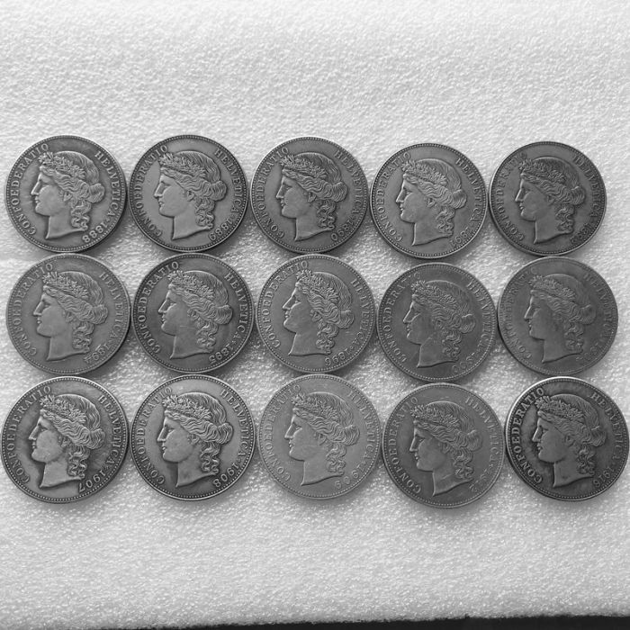 1888-1916 15pcs/lot Switzerland 5 Francs Silver Plated Copy Coin(37mm)