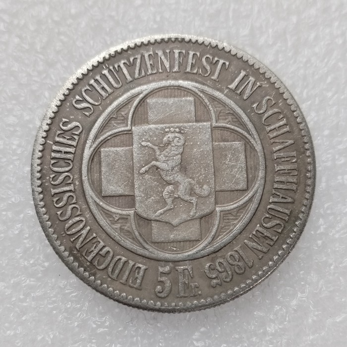 1865 Switzerland 5 Francs Silver Plated Copy Coin(37mm)
