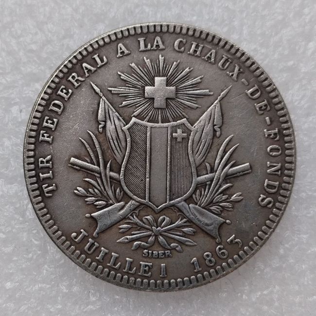 1863 Switzerland 5 Francs Silver Plated Copy Coin(37.5mm)