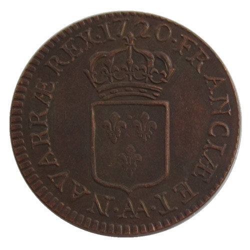 France 1 Sol 1720 AA Louis XV Copper Copy Coins 30mm