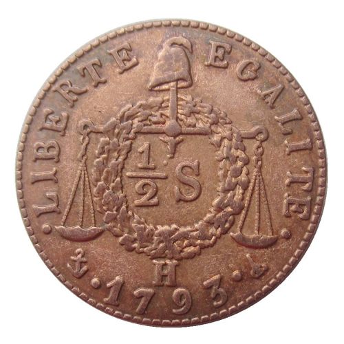 France 1/2 Sol 1793 L/H Copper Copy Coins 26mm