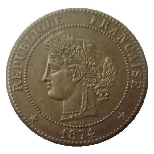 France 5 Cnetimes 1874 1885 Brass Copy Coins