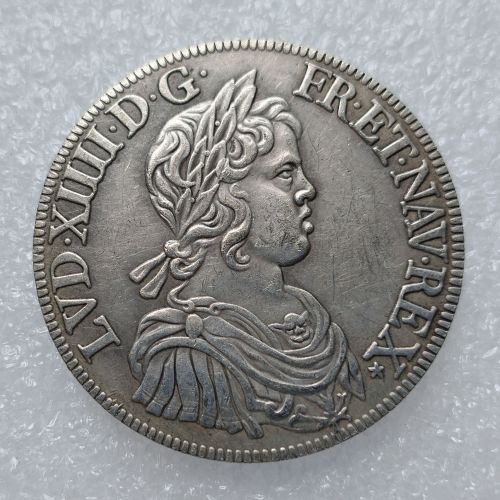 France 1643 1644 1 Ecu Louis XIV Silver Plated Copy Coins 40mm