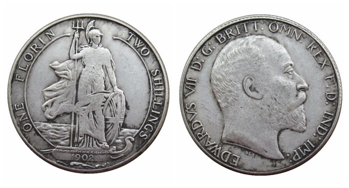 GREAT BRITAIN 1 Florin Edward VII 1902-1905 Silver Plated Copy Coin
