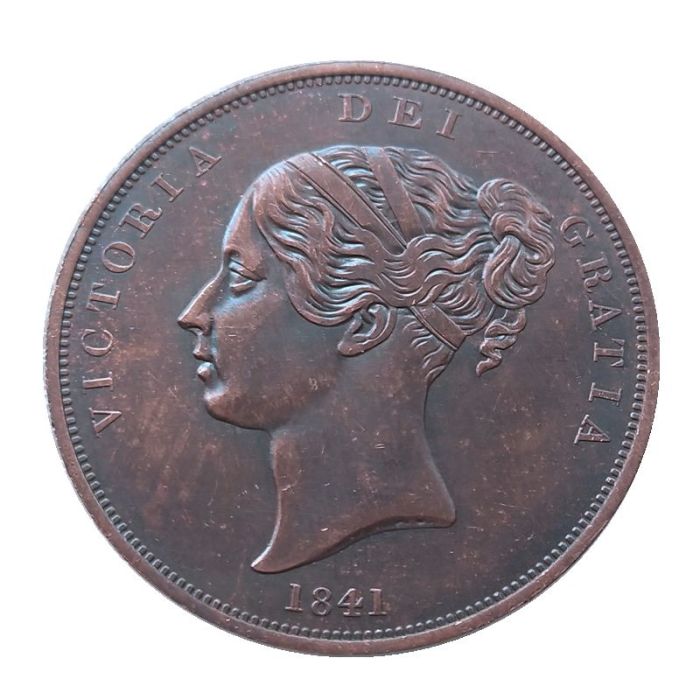 UK 1 Penny Victoria 1841-1860 Copper Copy Coin UF42