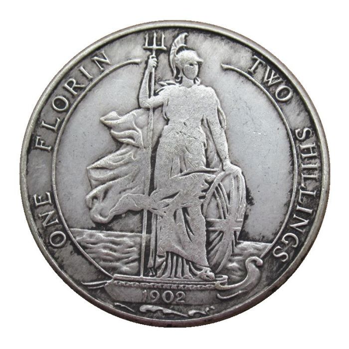 GREAT BRITAIN 1 Florin Edward VII 1902-1905 Silver Plated Copy Coin
