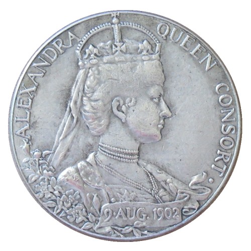 GB EDWARD VII ALEXANDRA QUEEN CONSORT 1902 CORONATION MEDAL Silver Plated Copy Coin