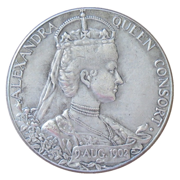 GB EDWARD VII ALEXANDRA QUEEN CONSORT 1902 CORONATION MEDAL Silver Plated Copy Coin