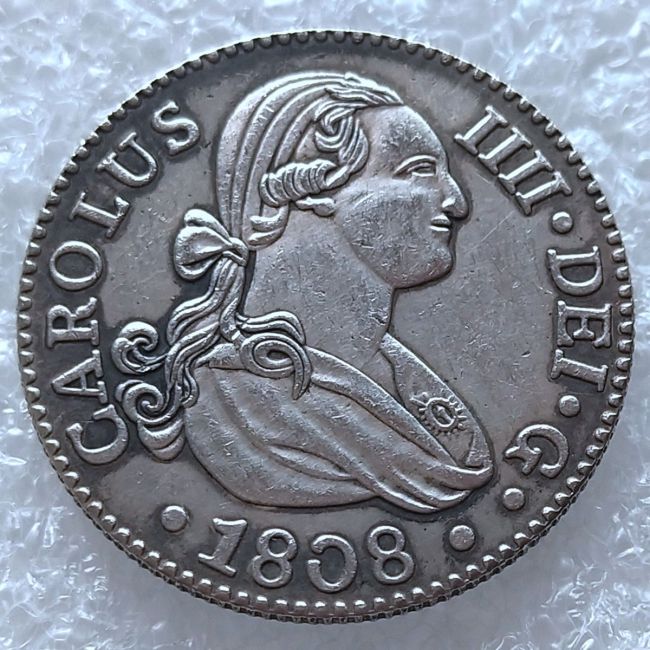 Spain 2 Reales - Carlos IV 1808 Silver Plated Copy Coins 26mm