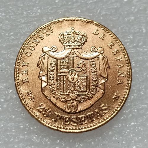 Spain 25  Pesetas 1885 Gold Plated Copy Coins 24mm
