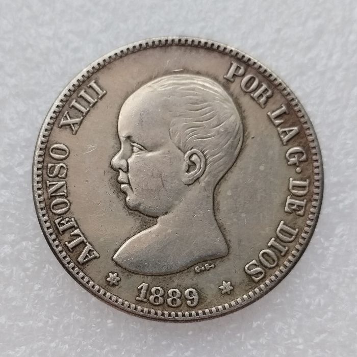 Spain 5 Pesetas 1888-1892 Silver Plated Copy Coins 37mm
