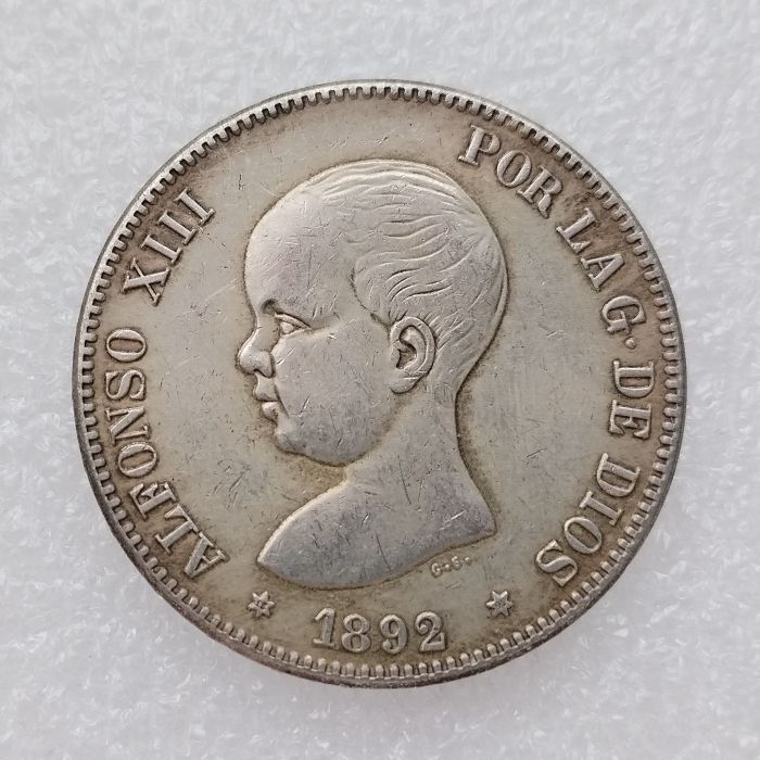 Spain 5 Pesetas 1888-1892 Silver Plated Copy Coins 37mm