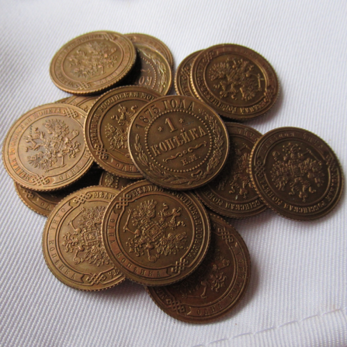 RUSSIAN 1 KOPECKS 1867-1894 34pcs/lot Old Color Copper Copy Coins