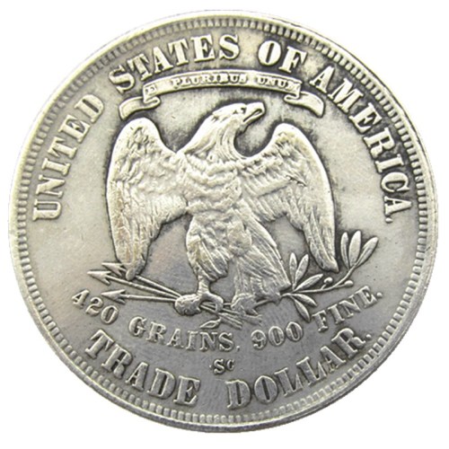 US 1875 S/CC Trade Dollar Silver Plated Copy Coin