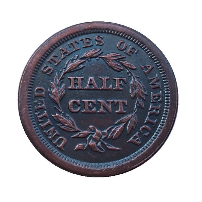 US 1854 Braided Hair Half Cent Copper Copy Coin