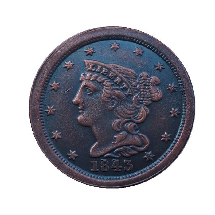 US 1843 Braided Hair Half Cent Copper Copy Coin
