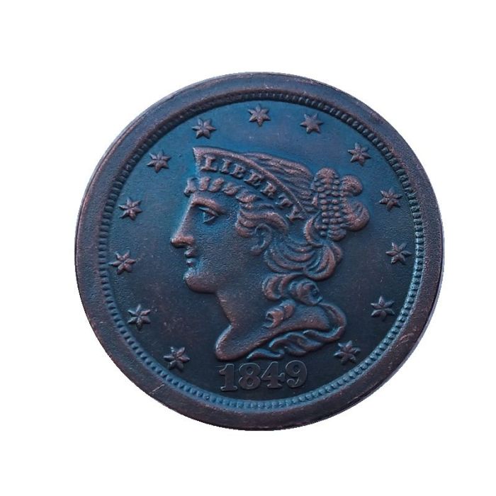 US 1849 Braided Hair Half Cent Copper Copy Coin