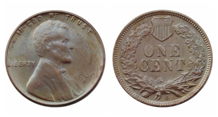 US 1909S Wheat Lincoln and Indian Error Combination Rare Copy Coins