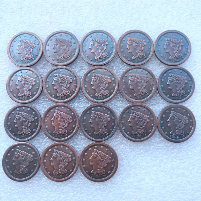 US1840-1857 18pcs/lot Braided Hair Half Cent Copper Copy Coin