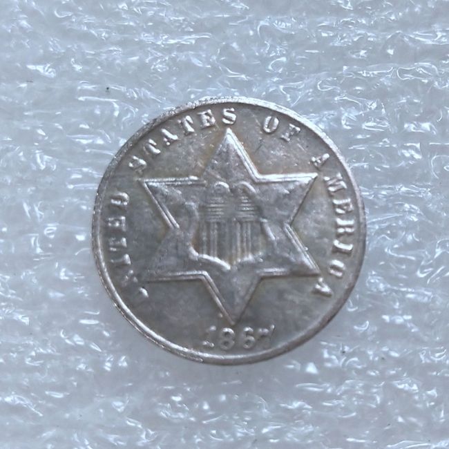 US 1867 Three Cents one line bordering star Silver Plated Copy Coin
