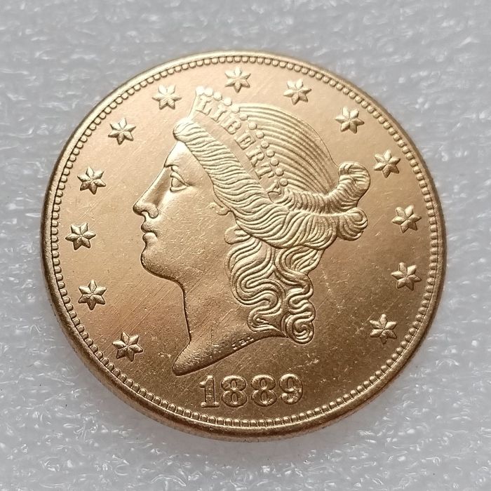 US 1889 P/CC Liberty Head 20 Dollars Gold Plated Coin Copy